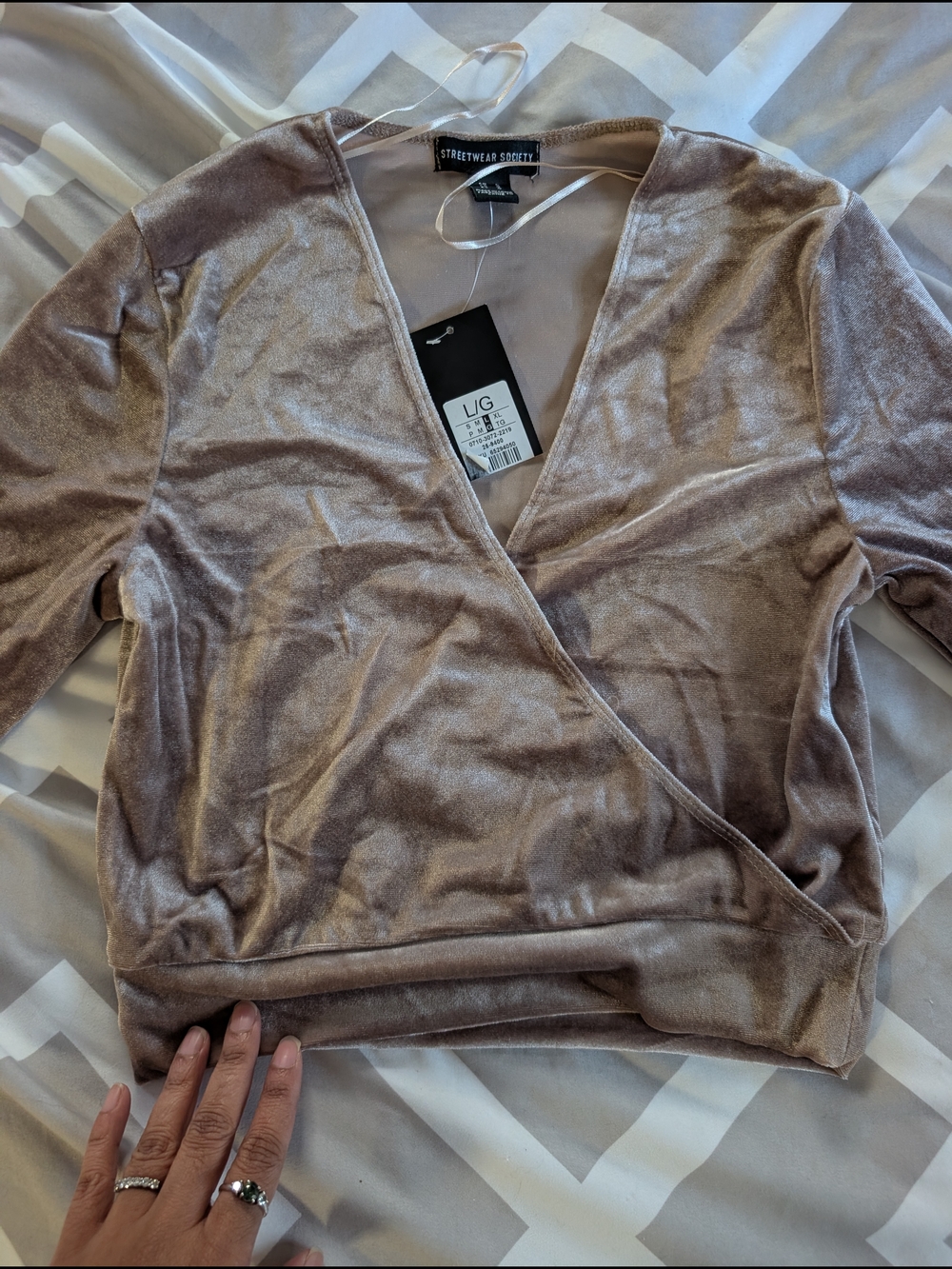 Streetwear Society Shimmery Taupe Velvet Wrap Top